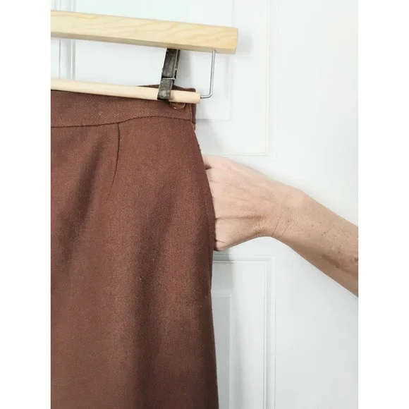 Breckenridge Vintage Brown Wool Blend Midi Pencil Skirt Women Size 6 Pockets - Picture 3 of 7